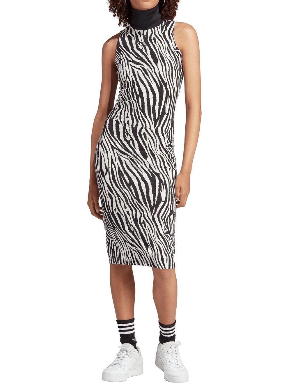 adidas - Originals All Over Zebra Print Dress - White / Black - Women's Large